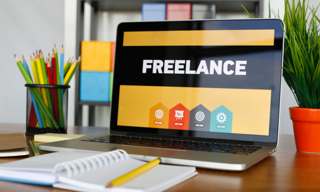 Desktop view of PC that says FREELANCE on the screen.